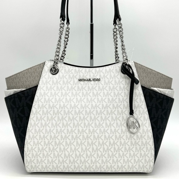 Michael Kors Large Jet Set Travel Chain Shoulder Bag Optic White Multi - Picture 2 of 11